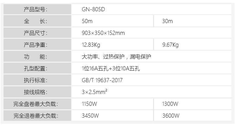 公牛 GN-805D 30米 电源线盘